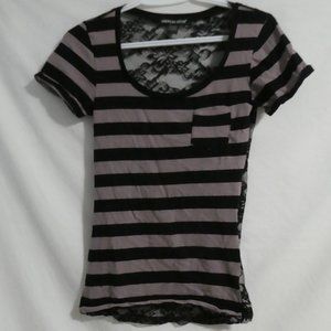 AMERICAN DREAM, size small, striped shirt, lace back, pocket, GUC